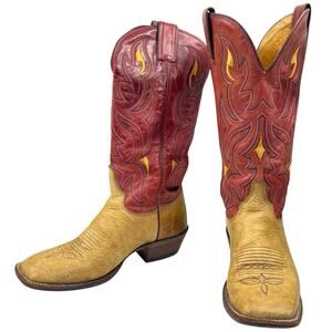 VINTAGE JUSTIN COWBOY AQHA REMUDA BOOTS Y2K SQUARE TOE RED VELVET PECAN SIZE 6.5